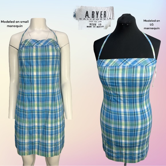 A. BYER California Dresses & Skirts - VTG 90's/Y2k Blue Green White Plaid A. BYER California Halter Dress VTG Sz  13